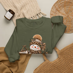 Leopard Snowman Crewneck Sweatshirt — Cozy Holiday Winter Christmas Graphic