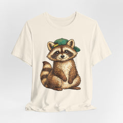 Cute Raccoon Graphic Tee — Adorable Cartoon Raccoon with Green Cap