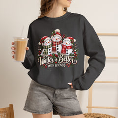 Winter is Better with Friends - Snowmen Crewneck Sweatshirt, Cozy Christmas Apparel, Holiday Festive Sweatshirt
