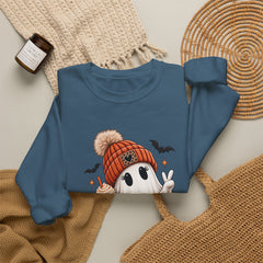 Cozy Pumpkin Ghost Sweatshirt – Cute Halloween Fall Crewneck