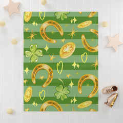 St. Patrick's Day Soft Fleece Dog Blanket - Gold Coins & Shamrock Design