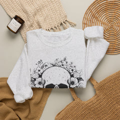 Skull & Floral Crewneck Sweatshirt — Gothic Skull with Flowers Graphic - Halloween