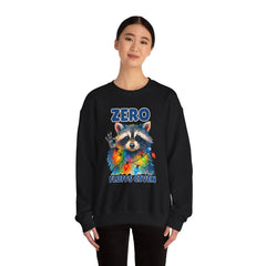 Crewneck Sweatshirt — "Zero Fluffs Given" Raccoon Holiday Gildan Crewneck
