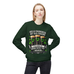 St. Patrick's 'Hello Darkness My Old Friend' Crewneck Sweatshirt — Irish Shamrock Beer Design