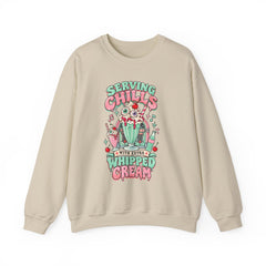 Halloween Sweatshirt — "Serving Chills with Extra Whipped Cream" Retro Ice Cream Graphic - BP