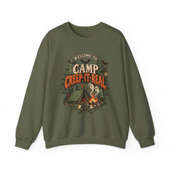 Camp Creep-It-Real Sweatshirt — Retro Spooky Camping Crewneck - Halloween Vibes