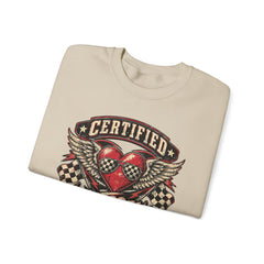 Certified Heartbreaker Crewneck Sweatshirt — Vintage Racing Winged Valentines Heart Graphic