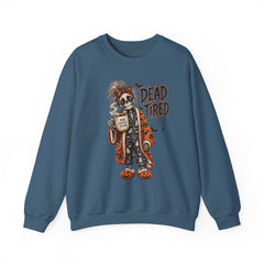 Dead Tired Halloween Crewneck Sweatshirt – Sleepy Skeleton Coffee Graphic Halloween
