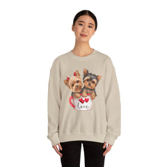 Yorkshire Terriers in Coffee Cup Sweatshirt - Valentine's Day Cuteness