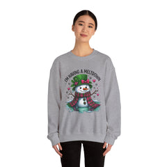 "I'm Having a Meltdown" Beautiful Melting Snowman Christmas Gildan Crewneck
