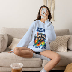 Crewneck Sweatshirt — "Zero Fluffs Given" Raccoon Holiday Gildan Crewneck