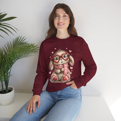 Cute Bunny Sweatshirt — Heart Glasses Bunny Crewneck, Cozy Valentine Pullover