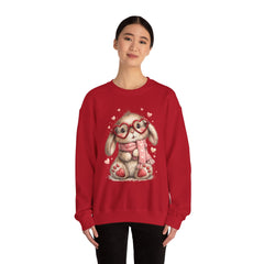 Cute Bunny Sweatshirt — Heart Glasses Bunny Crewneck, Cozy Valentine Pullover
