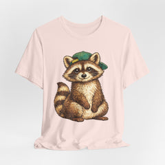 Cute Raccoon Graphic Tee — Adorable Cartoon Raccoon with Green Cap