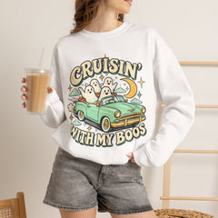 Cruisin' With My Boos Sweatshirt — Cute Ghost Halloween Crewneck