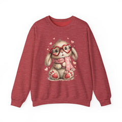 Cute Bunny Sweatshirt — Heart Glasses Bunny Crewneck, Cozy Valentine Pullover