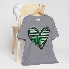 St. Patrick's Day Heart Tee - Unisex Jersey Short Sleeve Shirt with Clover Design