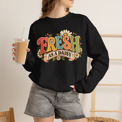 Fresh as a Daisy Crewneck Sweatshirt – Retro Spring Floral Graphic