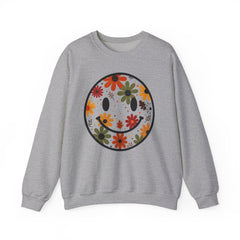 Floral Smile Sweatshirt — Retro Fall Flowers Smiley Crewneck