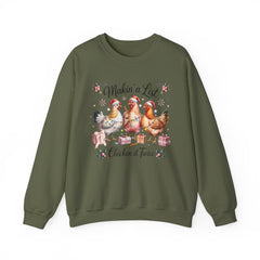 "Makin' a List, Chicken It Twice" Christmas Chicken Crewneck Gildan Sweatshirt