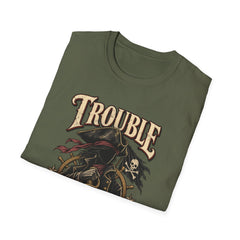 Trouble Has a New Captain T-Shirt — Pirate Skull Graphic Tee