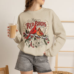 Red Birds Are Angels Crewneck Sweatshirt — Memorial Cardinal Tribute Sweater- Christmas Vibes
