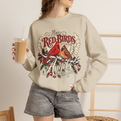 Red Birds Are Angels Crewneck Sweatshirt — Memorial Cardinal Tribute Sweater- Christmas Vibes