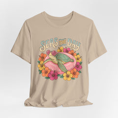 Seas the Day Turtle Tee — Vintage Floral Beach T-Shirt