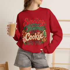 "Surviving Christmas One Cookie at a Time" Cozy Holiday Christmas Crewneck