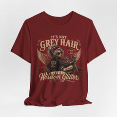 It's Not Grey Hair It's Wisdom Glitter T-Shirt — Vintage Skull & Rose Biker Tee for Women & Men