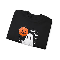 Orange Balloon Halloween Ghost Sweater | Unisex Crewneck Sweatshirt for Cozy Autumn Nights, Halloween Party, Spooky