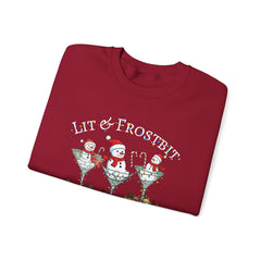 Lit & Frostbit Design | Festive Christmas Martinis, Winter Parties, Snowman Apparel, Christmas Party Sweatshirt