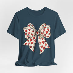 Heart Bow T-Shirt — Cute Valentine’s Day Tee with Red Heart Pattern