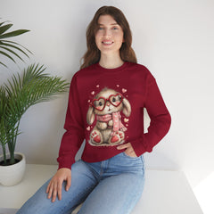 Cute Bunny Sweatshirt — Heart Glasses Bunny Crewneck, Cozy Valentine Pullover