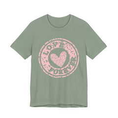 Heart Stamp Tee — Pink 'Love More' Graphic T-Shirt
