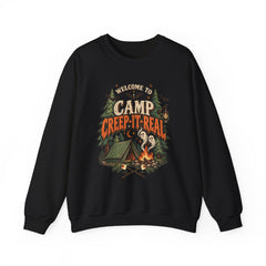 Camp Creep-It-Real Sweatshirt — Retro Spooky Camping Crewneck - Halloween Vibes