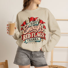 "I Have Enough Red Flags, Thanks" Vintage Banner Graphic Valentine Sweatshirt