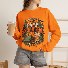 Camp Creep-It-Real Sweatshirt — Retro Spooky Camping Crewneck - Halloween Vibes