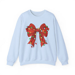 Festive Christmas Bow with Lights, Crewneck Sweatshirt, Holiday Sweatshirt, Winter Fashion, Christmas Apparel