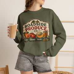 Roadside Produce Co. Crewneck Sweatshirt — Vintage Farmstand Graphic- Southern Heritage