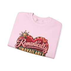 Romantically Unavailable Crewneck Sweatshirt — Retro Heart Neon Sign Valentine Graphic