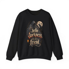 Hello Darkness Crewneck Sweatshirt — Gothic Moon Raven Graphic- Halloween