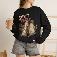 Sheet Faced Crewneck Sweatshirt — Funny Halloween Ghosts Graphic
