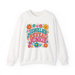 Jewelry Reveal Junkie Sweatshirt by Gildan, Cozy Unisex Crewneck, Gift for Jewelry Lovers