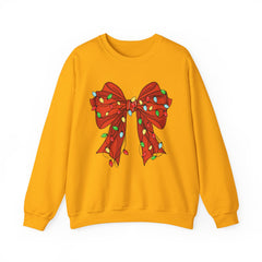 Festive Christmas Bow with Lights, Crewneck Sweatshirt, Holiday Sweatshirt, Winter Fashion, Christmas Apparel