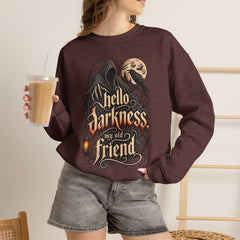 Hello Darkness Crewneck Sweatshirt — Gothic Moon Raven Graphic- Halloween