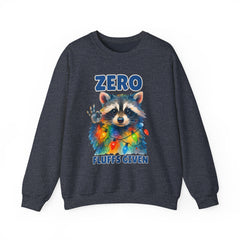 Crewneck Sweatshirt — "Zero Fluffs Given" Raccoon Holiday Gildan Crewneck