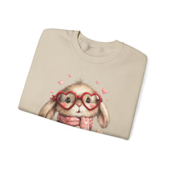 Cute Bunny Sweatshirt — Heart Glasses Bunny Crewneck, Cozy Valentine Pullover