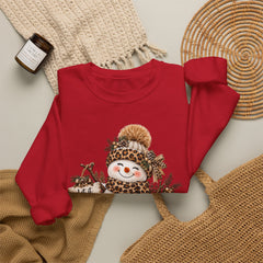 Leopard Snowman Crewneck Sweatshirt — Cozy Holiday Winter Christmas Graphic