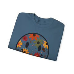 Floral Smile Sweatshirt — Retro Fall Flowers Smiley Crewneck